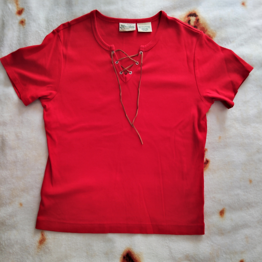 St. John's Bay Red Tie Front Fitted T-Shirt